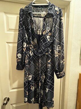 Modcloth Navy Floral Long Sleeve Dress